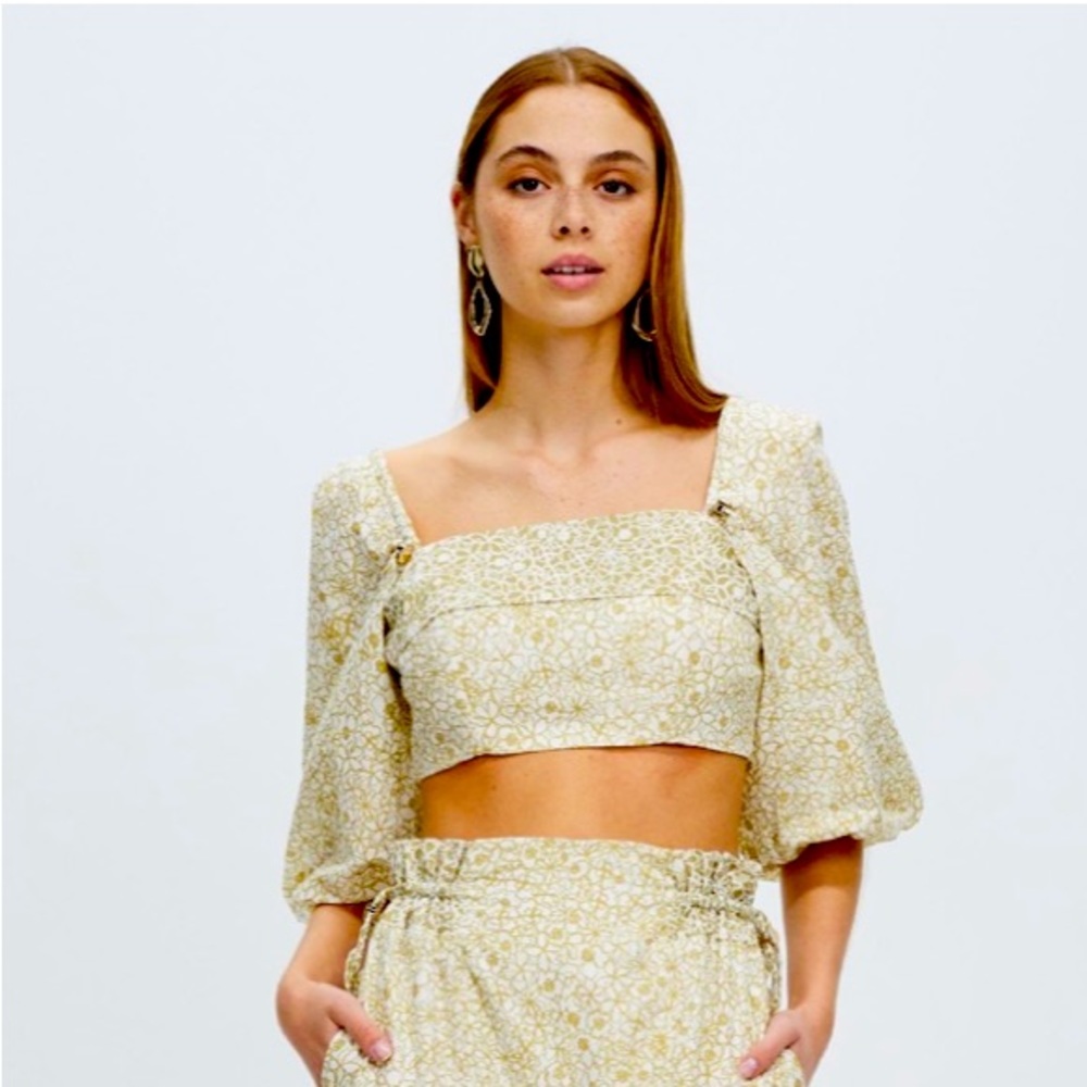 MON RENN Rosette Crop in Meadow Print NWT Size M